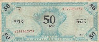 1943 Italy 50 Lire Allied Millitary Currency Note,  Pick M14a