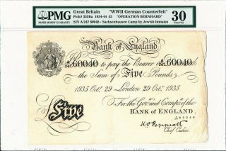 Bank Of England Great Britain 5 Pounds 1935 Wwii / Operation Bernhard Pmg 30