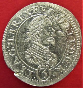 Silver Medieval Coin 3 Kreuzer.  1624.  Austria,  Ferdinand Ii.  Habsburg.