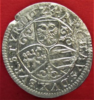 Silver Medieval Coin 3 Kreuzer.  1624.  Austria,  Ferdinand II.  Habsburg. 2