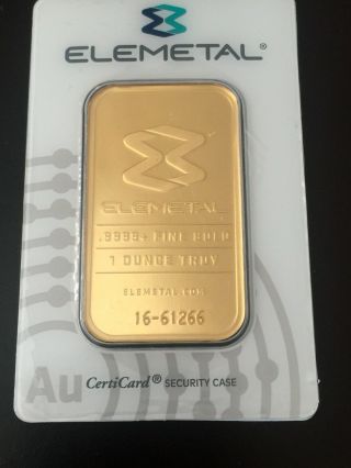 1 Troy Oz Elemetal Gold Bar.  9999 Fine - Priority