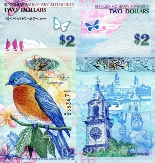 Bermuda 2 Dollars Banknote World Paper Money Currency Pick P - 2018 A/2 P57b?