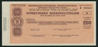 Finland 200 Markkaa 1950 Old Travelers Cheque Unc