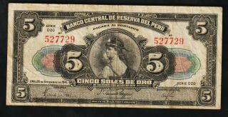 Peru 5 Soles De Oro 1941,