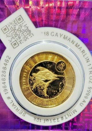 2018 1oz Cayman Islands Marlin.  9999 Gold Coin Bu.  Never Touched In Capsule