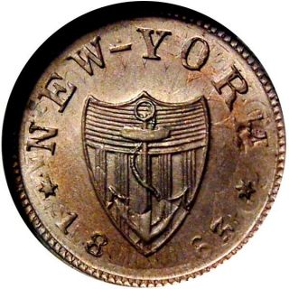 1863 York City Civil War Token Schaaf Over 1862 Indian Head Cent R7 NGC MS64 2