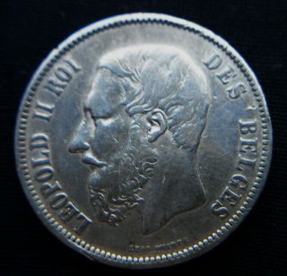 1875 Belgium Large Silver Coin 5 Francs King Leopold Ii