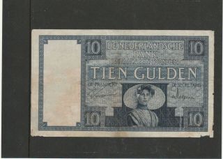 10 Gulden Netherlands Vg,  1930