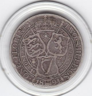 1894 Queen Victoria Florin (2/ -) Silver Coin