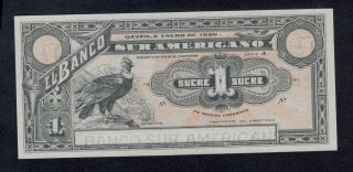 Ecuador Banco Sur Americano 1 Sucre 1920 Pick S251 Unc.