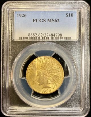 1926 $10 American Gold Eagle Indian Head Ms62 Pcgs Lustrous Coin