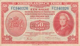 50 Cent Very Fine Crispy Banknote From Netherlands Indies 1943 Pick - 110