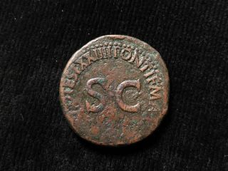 Tiberius copper as,  Rome 22 - 23 A.  D. ,  Bare headed bust left / legend. 2