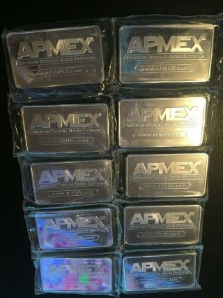 10 oz Apmex Silver Bars - (100 oz Total).  999 fine 2