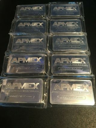 10 oz Apmex Silver Bars - (100 oz Total).  999 fine 5