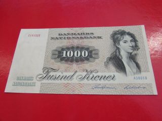Denmark 1000 Kronen Old Banknote,  Grade
