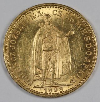 Hungary 1898 Kb 20 Korona 6.  775 Gram Gold Coin Unc/bu Km 486 0.  1960 Oz Agw