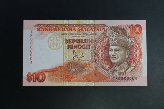 Malaysia $10 Note In Ch - Unc Single Number Tk000004 (k013)