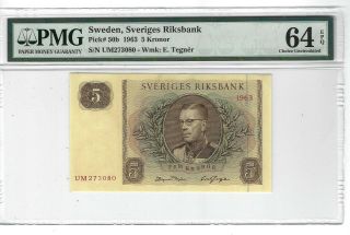 P - 50b 1963 5 Kronor,  Sweden,  Sveriges Riksbank Pmg 64epq
