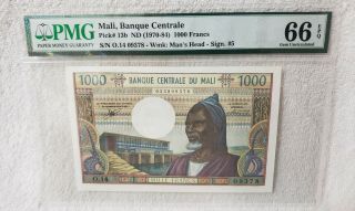 Mali Banque Centrale Pick 13b Nd (1970 - 84) 1000 Francs Pmg 66 Epq Gem Unc
