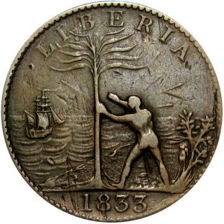 1833 Liberia Freed Slave Colony Cent Hard Times Token Ch - 4