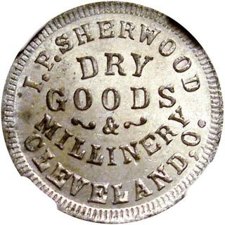 1863 Cleveland Ohio Civil War Token I P Sherwood R9 Tin Plate Ngc For Grade