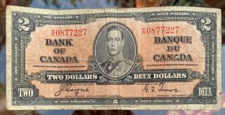 Bank Of Canada King George 1937 2 Dollar Banknote Coyne Towers K/r 0877227