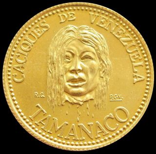 1957 Tamanaco Gold Venezuela 6 Grams Head Hunters Severed Head Caciques Coin