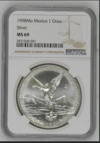 1998 Mo Mexico Silver 1 Oz Onza Libertad Ngc Ms 69