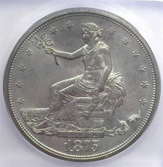 1875 - S Seated Silver Trade Dollar Icg Ms64 Valued At $2,  500