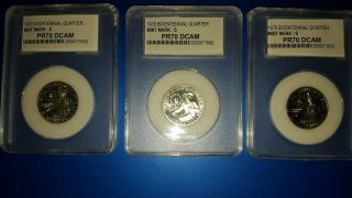 (set Of 3) 1976 - S Washington " Bi - Centennial Silver Quarter Proof " - Pcc Pr70 - Dcam
