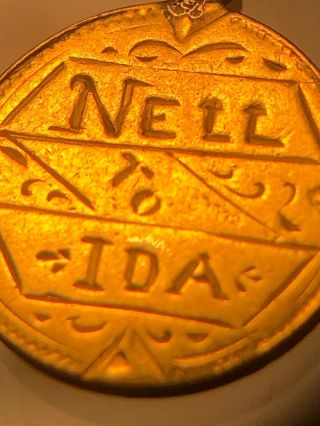$1 Us Gold Love Token Necklace Hand Engraved “nell To Ida” 1849 - 1854