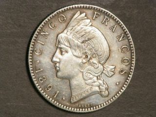 Dominican Republic 1891a 5 Francos Silver Crown Xf - Au - 1 Yr.  Type