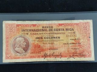 Costa Rica B.  Nacional 2 Colones 1937 F Christopher Columbus Overprint