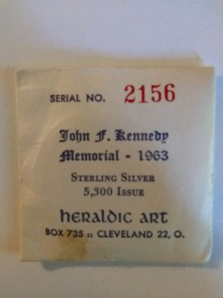 1963 Heraldic Art John F.  Kennedy Sterling Silver Medal With Envelope