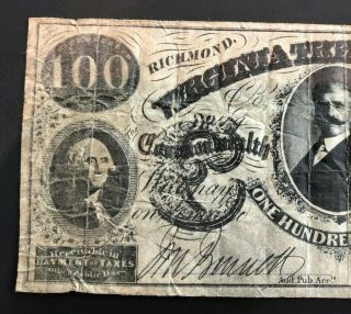 1862 $100 Virginia Treasury Note Richmond Bank Note 2