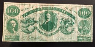 1862 $100 Virginia Treasury Note Richmond Bank Note 4