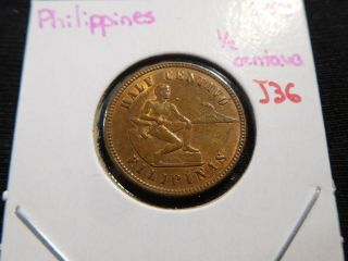 J36 Philippines 1903 1/2 Centavo Unc Red Brown