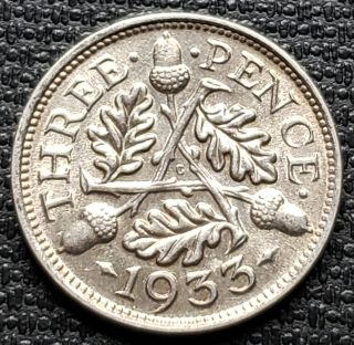 1933 Great Britain 3 Pence Silver Coin - Brilliant Unc Ms,