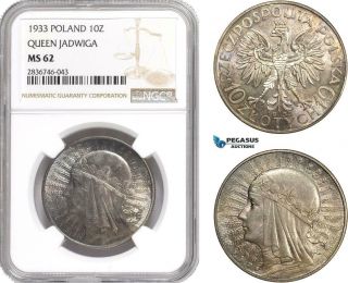 Ae269,  Poland,  10 Zlotych 1933 (queen Jadwiga) Silver,  Ngc Ms62