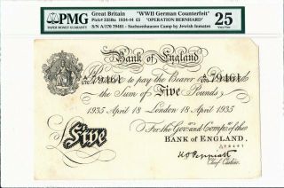Bank Of England Great Britain 5 Pounds 1935 Wwii German Pmg 25