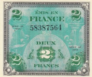 France Banknote Allied Military Currency 2 Francs (1944) Ww2 P - 114 Unc -