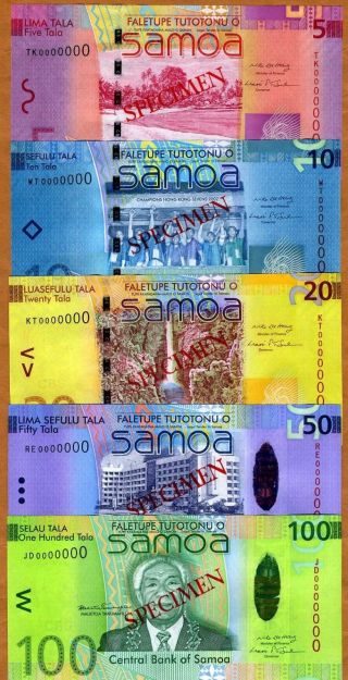 Specimen Set,  Samoa 5;10;20;50;100 Tala,  Nd (2008) P - 38;39;40;41;42,  Unc
