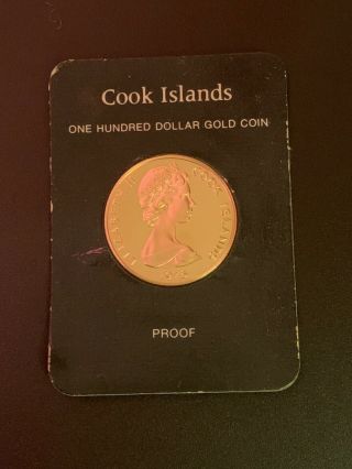 1975 - Cook Islands $300 Proof Gold Coin In Cache.  2778agw L4936