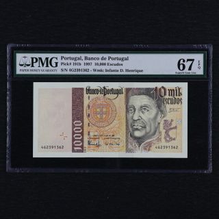 1997 Portugal Banco De Portugal 10000 Escudos Pick 191b Pmg 67 Epq Gem Unc