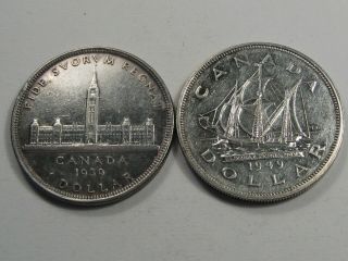 2 Special Reverse Canadian Silver Dollars Canada.  1939 & 1949.  80