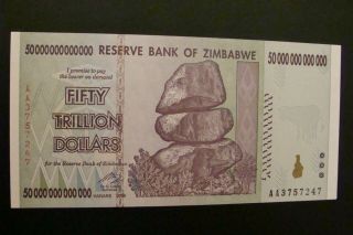 Zimbabwe 50 Trillion Dollars 2008 Crisp Unc