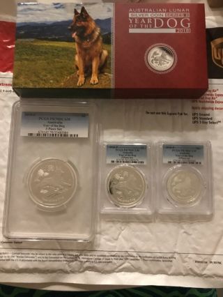 2018 Proof Year Of The Dog - Silver 3 - Coin Set Lunar Series Ii Pcgs Pr Dcam 70