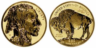 2013w 1 Oz.  999 Gold $50 Reverse Proof Gold American Buffalo W/.