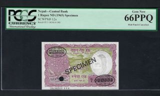 Nepal One Rupee Nd (1965) P12s Specimen Uncirculated